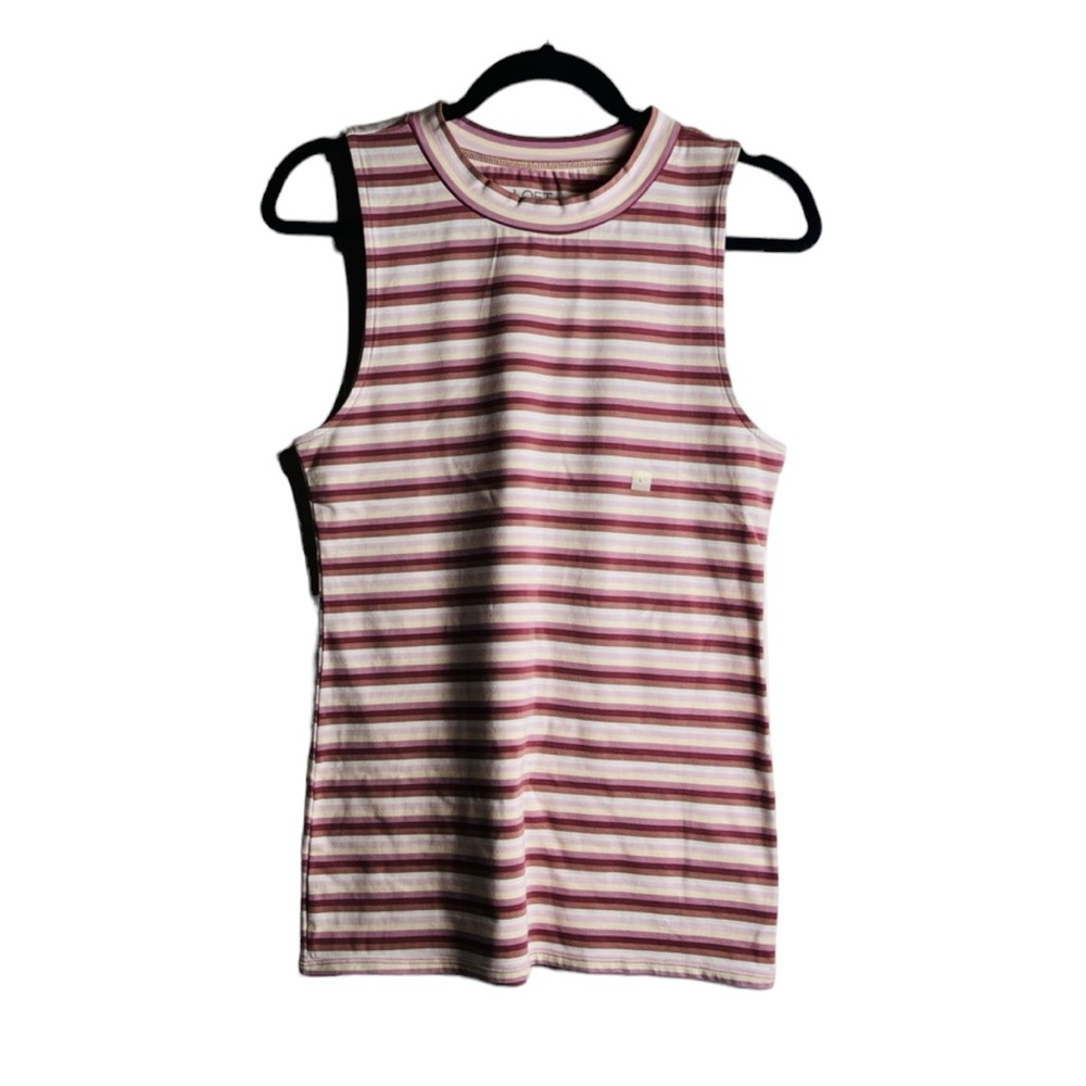 LOFT outlet crew high neck tank top fitted purple striped casual summer size L